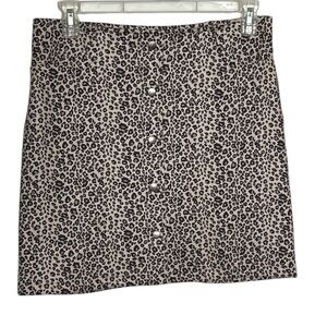 Potter's Pot Cream & Black Leopard Print Back Zip Cotton Suede Mini Skirt Sz L.